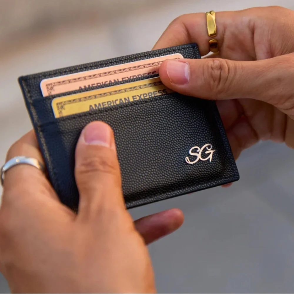 Sylvian Grant Minimal Black pebbled leather Card Wallet